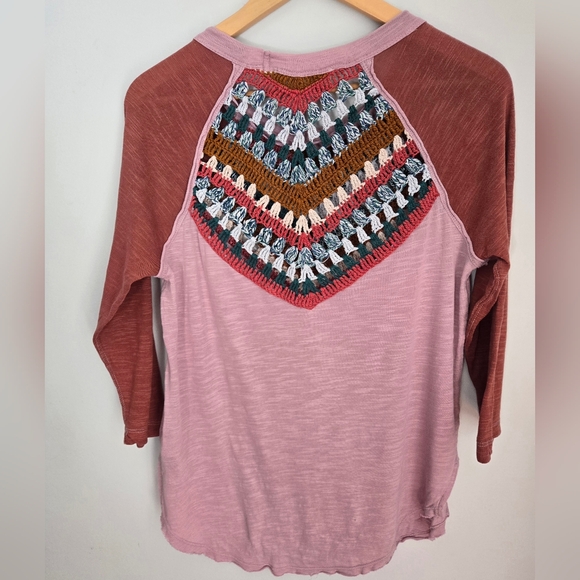 WE THE FREE Women's Pink And Teal Patterned  Coton Linen Blend Top - Picture 16 of 16